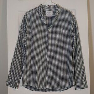 Goodfellow & Co Teal Checked Long Sleeve Button Down Slim Fit Shirt Size XL